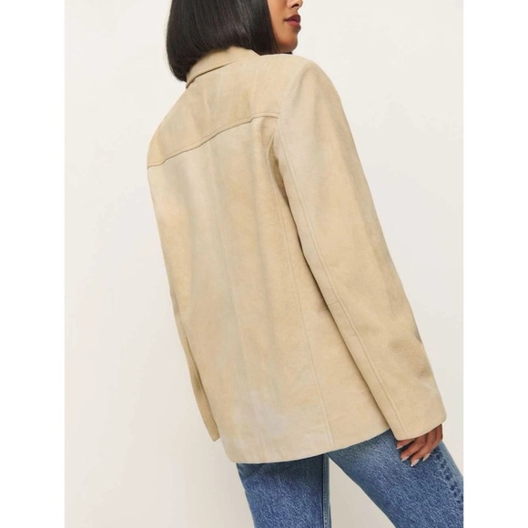 NWT Reformation Veda Lincoln Suede Shirt Jacket in Oat Distressed Tan Small - Picture 14 of 16